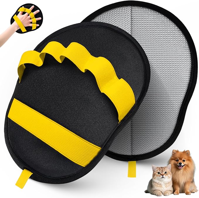 Pet Hair Removal Glove for Dogs & Cats, Reusable Washable Electrostatic Pet Hair Remover Glove, Pet Hair Mitt with Finger Straps for Couch, Carpet, Car Seats, Clothes, Furniture, Yellow