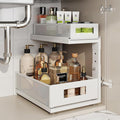 1 Pack 15.74IN-Depth Under Sink Organizer with Next-Gen Ball-Bearing Slides,2-Tier Pull Out Cabinet Storage,Height Adjustable Drawer Shelf for Bathroom,Kitchen,Laundry,Cabinet,Pantry-White