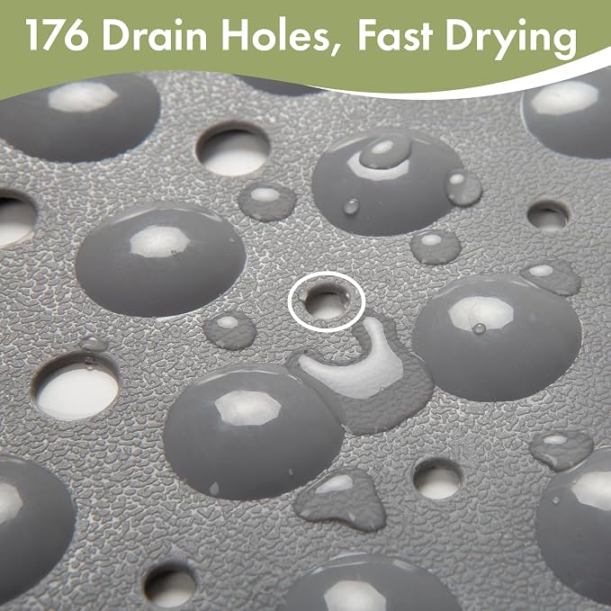 AmazerBath Shower Mat Non Slip 40 x 16 Inches, Shower Stall Mats with Suction Cups and Drain Holes, Non Slip Bath Mat for Tub for Elderly & Kids, Grey