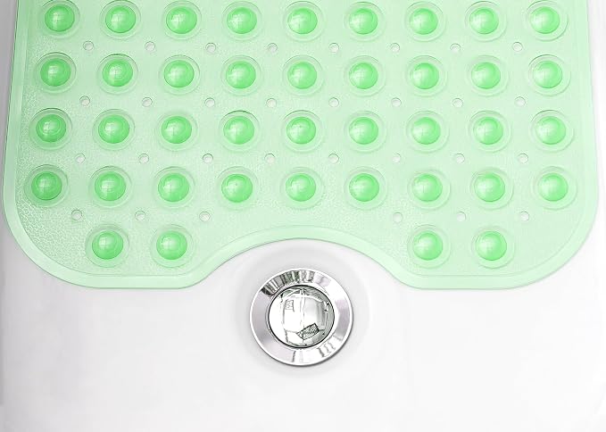 Extra-Long Non-Slip Bathtub & Shower Mat 39”x16” (Smooth/Non-Textured Tubs Only) Safe, Clean, Machine-Washable, Superior Grip&Drainage, Vinyl, Transparent Light Green
