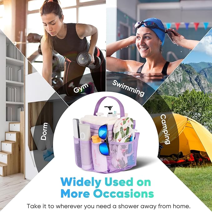 EUDELE Mesh Shower Caddy Portable for College Dorm Room Essentials,Portable Shower Caddy Dorm with 8-Pocket Large Capacity, Shower Bag for Beach, Swimming, Gym, Travel essentials, Purple