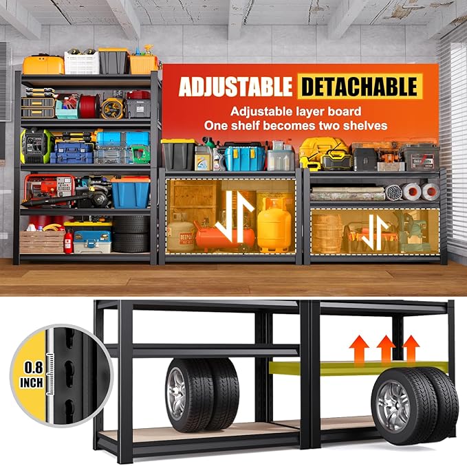 Set of 3 46" W Garage Shelving-2050 lbs 5 Tier Storage Shelves,Adjustable Heavy Duty Metal Shelving Unit and Storage Large Rack,Utility Steel Shelf for Warehouse Industrial Pantry 71"x46"x18"