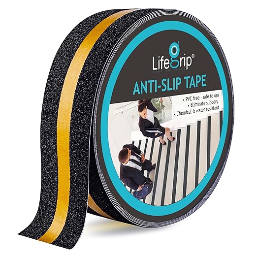 LifeGrip Anti Slip Traction Tape with Reflective Stripe, Best Grip, Friction, Abrasive Adhesive for Stairs, Tread Step, Indoor, Outdoor, Black (2" X 60')