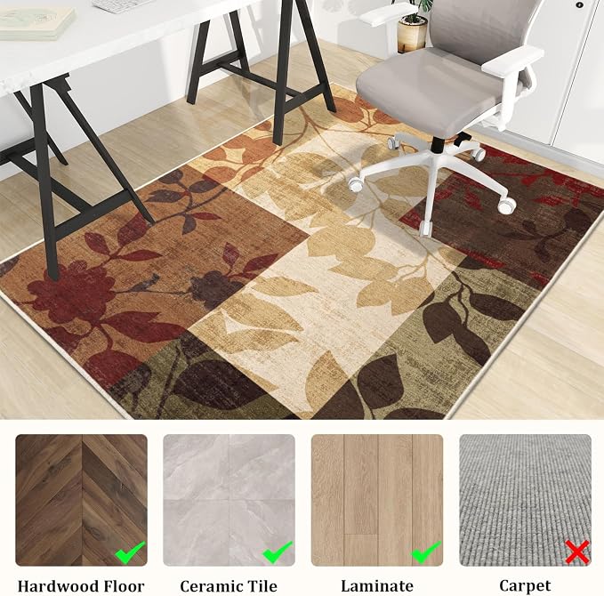 Office Chair Mat for Hardwood Floor, 60"x45" Easy Glide Computer Desk Mat Protector for Rolling Chair Under Desk Rug Nonslip Backing, Machine Wash, (Modern)