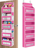 JARLINK Over The Door Organizer Storage, 5 Shelf Hanging Door Organizer with 5 Large Capacity Pockets, Anti Tilt 44 lb Load Behind Door Storage for Bedroom, Bathroom, Pantry, Nursery, Rose Pink