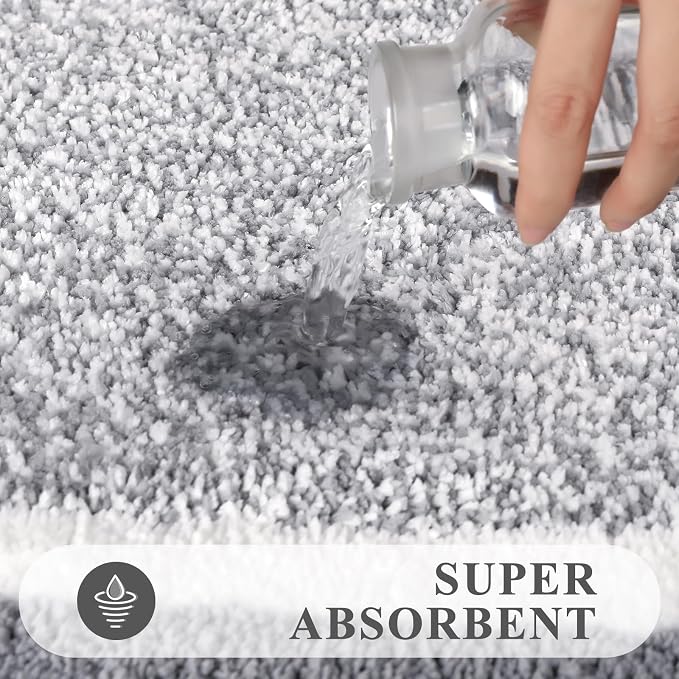 Pauwer Bathroom Rug Set 3 Piece, Non-Slip Absorbent Bath Mats, Microfiber Soft, Absorbent Plush Shaggy Carpets Includes U-Shaped Toilet Mat for Bath Floor, Shower, Light Grey