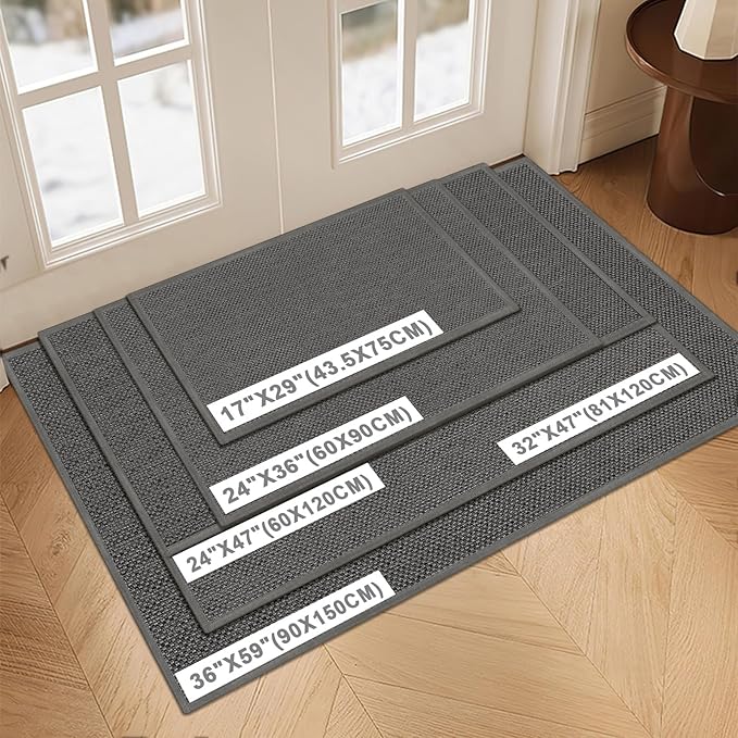 LEKEEPGO Door Mat 32"x47", Non Slip Door Mat Indoor Entrance, Rubber Backing Front Indoor Doormat Washable Absorbent Low-Profile Entryway Entry Resist Dirt Inside Door Mats, Grey
