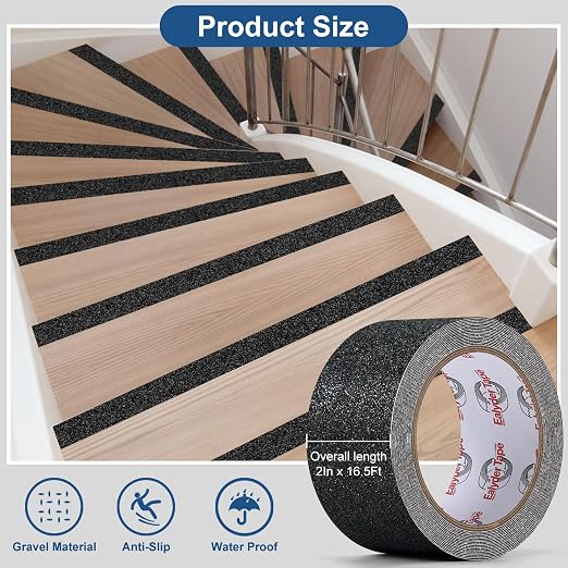 Anti Slip Tape 2 Inch x 16.5 Ft, Non Slip Waterproof Safety Grip Adhesive Traction Tape for Steps, Stair Treads and Ramps, Indoor & Outdoor Use