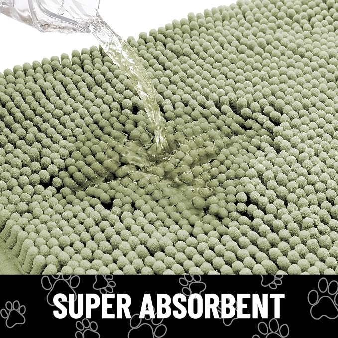 Smiry Dog Door Mat for Muddy Paws, Absorbent Dirt Trapper Non Slip Quick Dry Washable Chenille Mat for Mud Dogs, Entry Rug for Indoor and Outdoor (36x24 Inches, Sage Green and Black)