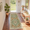 RELEANY Area Rugs Runner 2'x6' Washable Non-Slip, Floral Vintage Distress Medallion Carpet for Kitchen Hallway Bedroom Beside Laundry Room Bathroom, Terracotta Burnt Orange Green