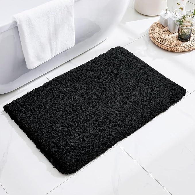 Disolla Black Bathroom Rug 17x24 - Non-Slip Plush Small Bath Mat, Highly Absorbent & Ultra Soft Fluffy Floor Mat, Machine Washable for Shower and Tub