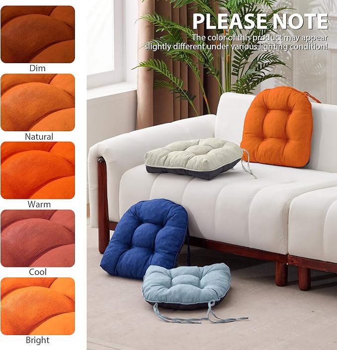 IASEAHK Chair Cushions for Dining Chairs, Seat Cushions for Kitchen Chairs, Indoor Seat Cushions with Ties, Tufted Foam Chair Pads, Non Slip Chair Cushions Set of 4, 15.5" x 15.5" x 4", Orange