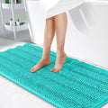 OLANLY Thick Bathroom Runner Rugs 47x24, Extra Absorbent Chenille Striped Bath Rugs, Rubber Backing, Machine Wash Dry, Long Bath Mats for Bathroom Floor, Tub and Shower, Home Decor Accessories, Teal