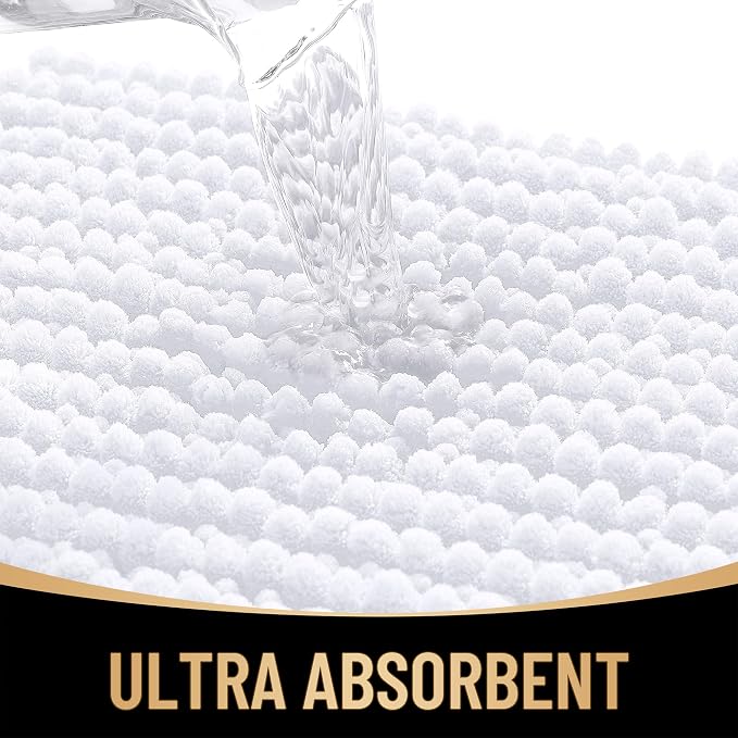 OLANLY Thick Small Bathroom Rugs 24x16, Extra Soft Absorbent Chenille Bath Rugs, Rubber Backing, Machine Wash Dry, Bath Mats for Bathroom Floor, Tub and Shower, Home Decor Accessories, White
