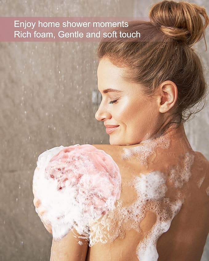 MTDLYICE Loofah Sponge, XXL Large Loofah 100g 4 Pack, Bath Sponge Soft Mesh Shower for Men, Body Scrub, Shower Pouf Bath Accessories, for Body Wash, Soap (Red Soil)