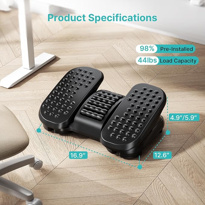 PEGZONE Foot Rest Under Desk with Massage Texture and Roller, Ergonomic Foot Stool with 2 Height Position, Adjustable Foot Rest for Under Desk at Work, Black