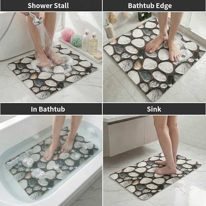 Square Shower Mat Non Slip, 27 x 27 Inch Anti Slip Showr Mat Without Suction Cups, Quick Drying Foot Scrubber PVC Loofah Bath Mats for Bathroom, Tub, Wet Area