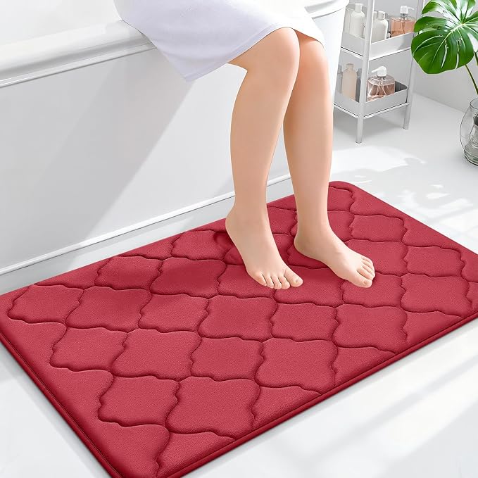OLANLY Memory Foam Bath Mat Rug 36x24, Ultra Soft and Absorbent Bathroom Rugs, Non-Slip, Comfortable, Machine Washable Bath Carpet for Bathroom Floor, Tub, Shower and Home Decor Accessories, Red