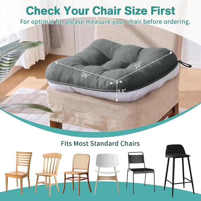BETU Chair Cushions for Dining Chairs,3.5" Thick Kitchen Table Chair Pads with Ties,Non Slip Backing and Covers,Seat Cushion for Dining Room,Bar,Patio Chairs,20"X20"X3.5"