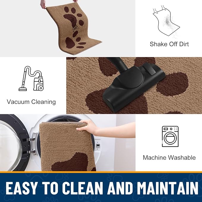 Smiry Dog Door Mat for Muddy Paws, Absorbs Moisture and Dirt, Low-Profile Entryway Mat with Non-Slip Backing, Entry Indoor Outdoor Doormat for Inside Floor (70x24 Inches, Beige, Paw