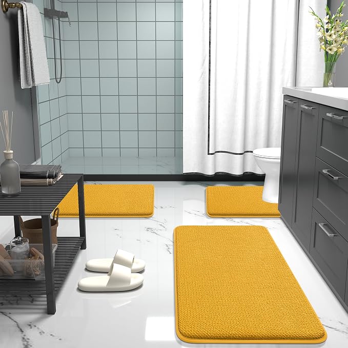 OLANLY Thick Memory Foam Small Bathroom Rugs 24x16, Extra Soft Absorbent Bath Rug, Quick Dry Bath Mats, Non-Slip, Machine Washable Mat for Floor, Tub and Shower, Home Decor Accessories, Golden Yellow