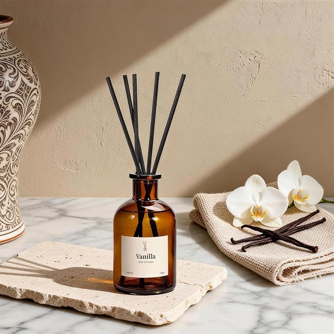 Reed Diffuser Set, 8.12 fl.oz Vanilla Oil Diffuser with 10 Sticks, Home Fragrance Reed Diffuser for Bathroom Shelf Decor & Air Fresheners, Up to 120 Days, 2 Pack