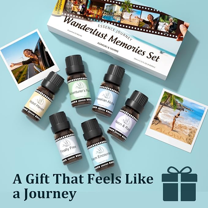 ASAKUKI Hotel Diffuser Oils Set, Hotel Scent Essential Oils for Diffuser, Travel-Inspired Luxury Fragrance Oil Blends,- Hotel Haven, Neon & Rain, Hawaiian Aloha, Warm Encounters, Finally Free