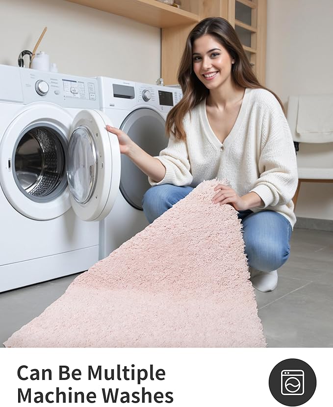 ILANGO Pink Bathroom Rugs 70" × 24" Non Slip & Super Absorbent Extra Thick Soft, Washable Bath Carpet Runner for Floor, Microfiber Plush Shaggy Bath Mats with Rubber for Bedroom Bathtub Shower Room