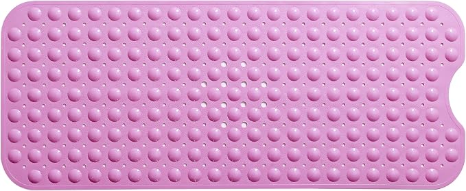 Extra-Long Non-Slip Bathtub & Shower Mat 39”x16” (Smooth/Non-Textured Tubs Only) Safe, Clean, Machine-Washable, Superior Grip&Drainage, Vinyl, Opaque Pink
