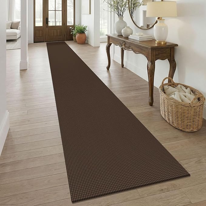 KOZYFLY Braided 2.5'x20' Runners Rugs for Hallway, Extra Long Washable Runner Rug, Woven Non Slip Kitchen Runner, Cotton Entryway Rug, Floor Carpet for Entry, Aisle, Hall, Brown/Dark Brown