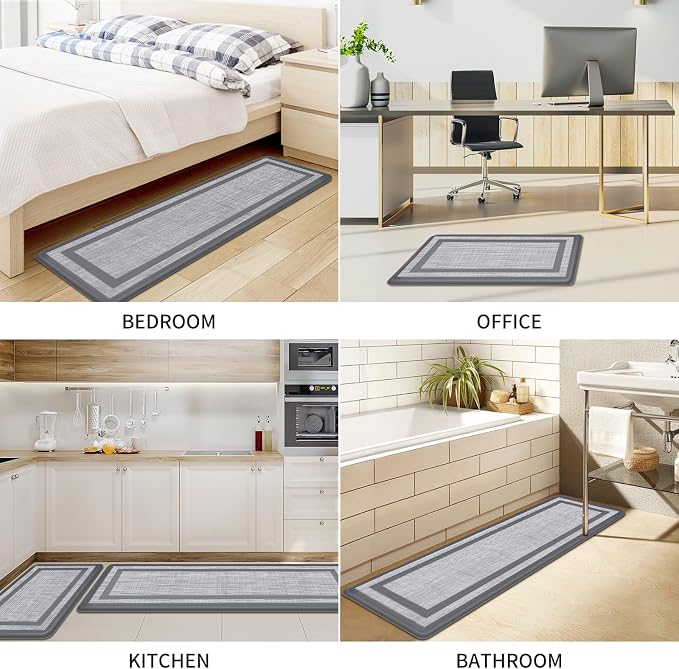 Mattitude Kitchen Mats Set of 2 Cushioned Rugs Anti-Fatigue Mats for Kitchen Floor,Waterproof Non-Slip Mats and Rugs Set for Office,Floor,Laundry 17.3"×29"+17.3"×59",Grey