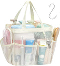 F-color Mesh Shower Caddy Portable, Upgrade Deeper 7 Pockets Shower Bag Basket Tote for College Dorm Room Toiletry Bathroom Essentials Gym Camp Quick Dry 2 handles with S Hook, Butter White