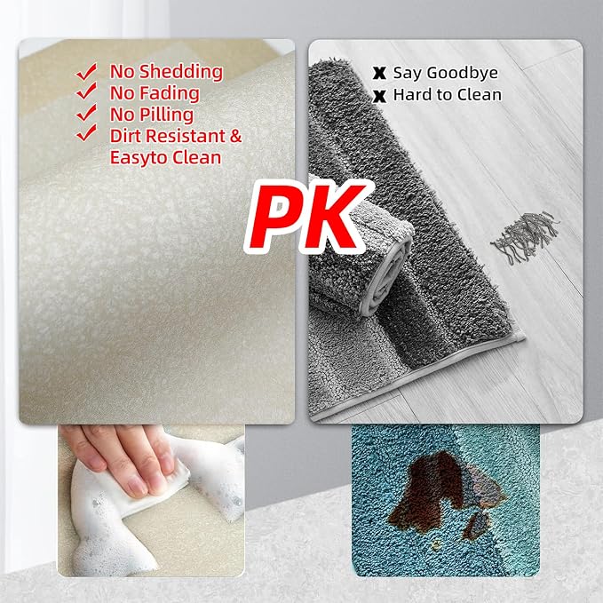Large Bath Mat Rug, Rubber Non Slip Bath Mat Super Absorbent Quick Dry Bathroom Floor Mat Thin Bathroom Rugs Fit Under Door-Shower Rug for in Front of Bathtub Shower,Beige, Easy to clean, 23.6"x35.4"