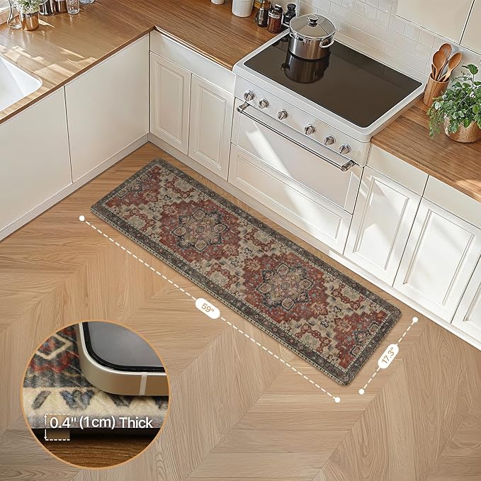 GENIMO Kitchen Mats for Floor, Washable Anti Fatigue Mat for Cushioned, 17.3"x59", Waterproof Kitchen Rugs, Non Slip Foam Comfort Standing Mat Rug for Home, Runner, Sink, Laundry, Bordeaux