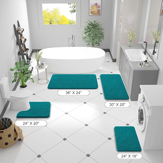 OLANLY Bathroom Runner Rugs 44x24, Soft Absorbent Chenille Bath Rugs, Rubber Backing Quick Dry, Machine Washable Long Bath Mats for Bathroom Floor, Tub and Shower, Home Decor Accessories, Deep Lake