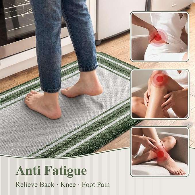 KIMODE Kitchen Mats Cushioned Anti Fatigue, Farmhouse Kitchen Rugs Sets of 2, Non Slip Kitchen Mats for Floor, Comfort Dark Green Kitchen Floor Mats for Home Decor Sink Laundry Desk 17"x47"+17"x29"
