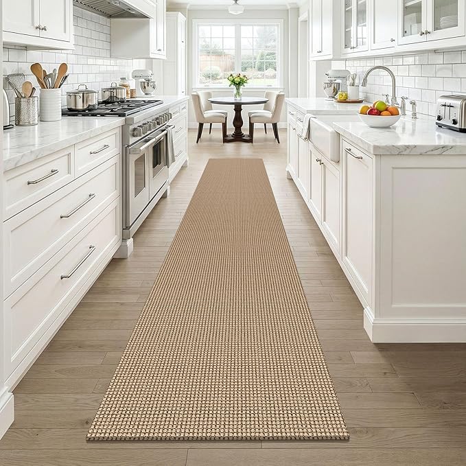KOZYFLY Boho 2x12 Runners Rugs for Hallway, Long Washable Runner Rug, Woven Non Slip Kitchen Runner, Braided Entryway Rug, Floor Carpet for Entry, Aisle, Hall, Orange Beige/Tan/Brown