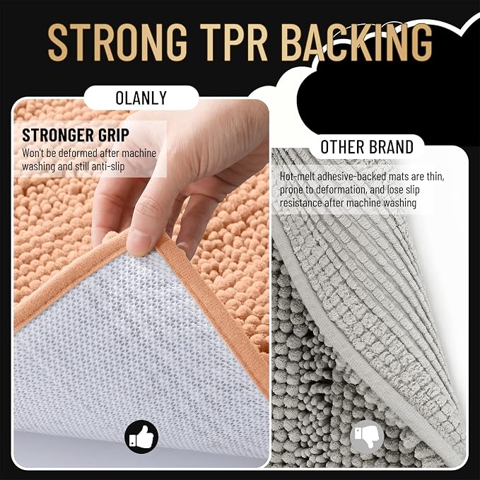 OLANLY Thick Bathroom Rugs 36x24, Extra Soft Absorbent Chenille Striped Bath Rugs, Rubber Backing, Machine Wash Dry, Bath Mats for Bathroom Floor, Tub and Shower, Home Decor Accessories, Peach