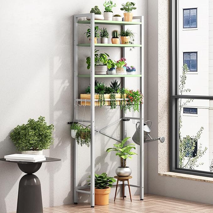 Kalrin Over-The-Toilet Storage Rack, 4-Tier Bathroom Organizer Shelf Over Toilet with Adjustable Shelf and Basket, Freestanding Space Saver Bathroom Shelves Above Toilet for Room (Avocado Green)