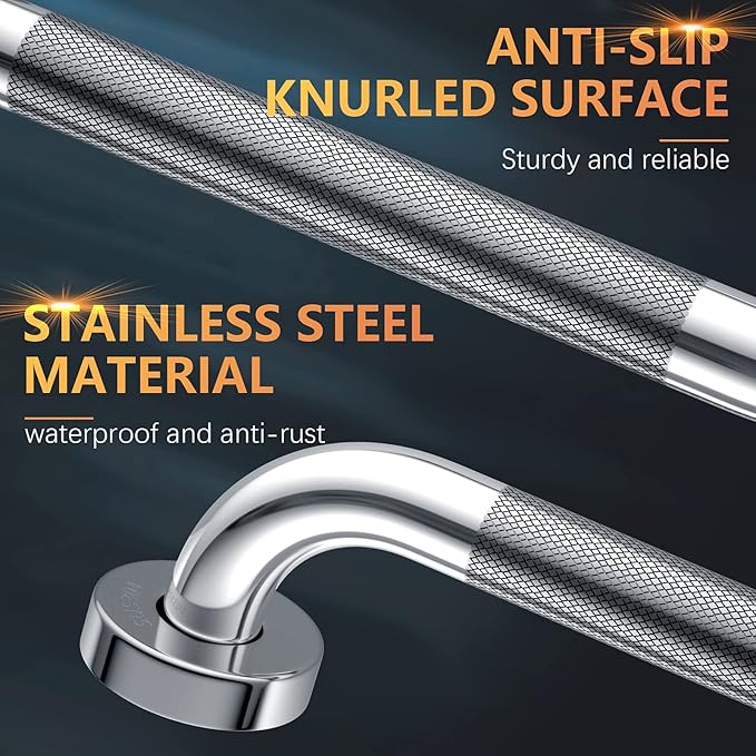 16 Inch Anti-Slip Shower Grab Bar, iMomwee Chrome Stainless Steel Bathroom Grab Bar Handle with Textured Grip, Shower Balance Bar, Safety Hand Rail Support, Handicap Elderly Senior Assist Bath Handle