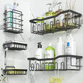 Simple Trending Shower Caddy, 5 Pack Rustproof Stainless Steel Shower Shelves, No Drilling Bathroom Organizer Adhesive with Large Capacity, Black Metal Storage Basket