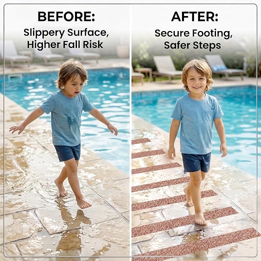 LifeGrip Rubber Anti Slip Tape, Waterproof Grip Tape for Pool, 4 Inch x 38 Foot Non Slip Safety Tape for Stairs, Outdoor, Shower, Wooden Stairs, Textured Comfortable for Bare Foot, Brown