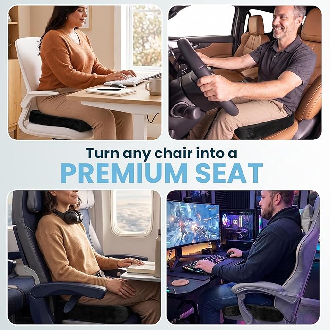 ComfiLife Extra Large Gel & Memory Foam Seat Cushion - Doctor Recommended Office Chair Cushion, Car Seat Cushion - Back & Sciatica Pain Relief - Wide Seat Cushion for Big & Tall (Black)