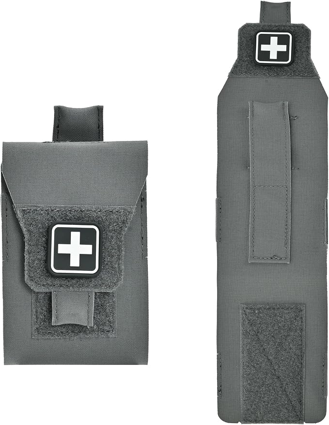 Mini IFAK Pouch, Compact Empty First Aid Organizer with Elastic Loops and Pull Tab, Portable EDC Micro Trauma Pouch for Pocket Backpack and Outdoor Carry