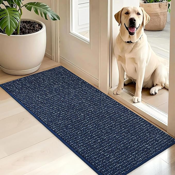 BEQHAUSE Dirt Trapper Door Mat 20" x 48", Non-Slip Washable Doormats Entrance Mat, Dirt Resistant and Absorbent Welcome Mat, Low Profile Floor Mats for Front Back Door and Entryway, Blue