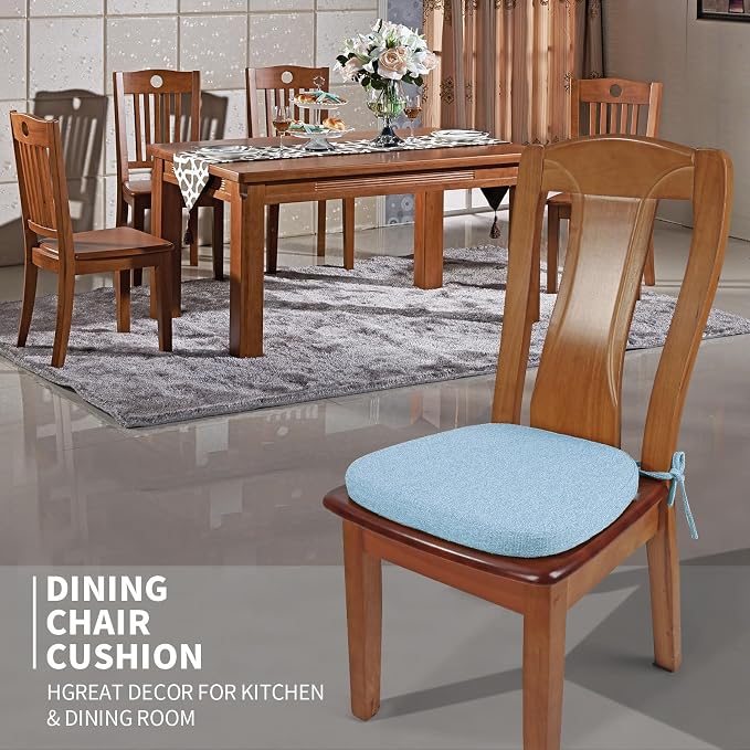 SINOSSO 4 Pack Memory Foam Chair Cushions for Dining Chairs, Friendly Woven Fabric 16" U-Shape Comfortable Kitchen Chair Pads, Removable Slip Resistant Seat Cushions (Set of 4, Water Blue)
