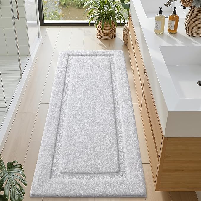 LUMI Extra Large Ultra Soft Bathroom Rugs Non Slip with Rubber Backing, Absorbent Washable Bath Mat Quick Dry, Upgraded Premium Microfiber Plush Carpet for Bathtub and Shower Floor, White, 24x60