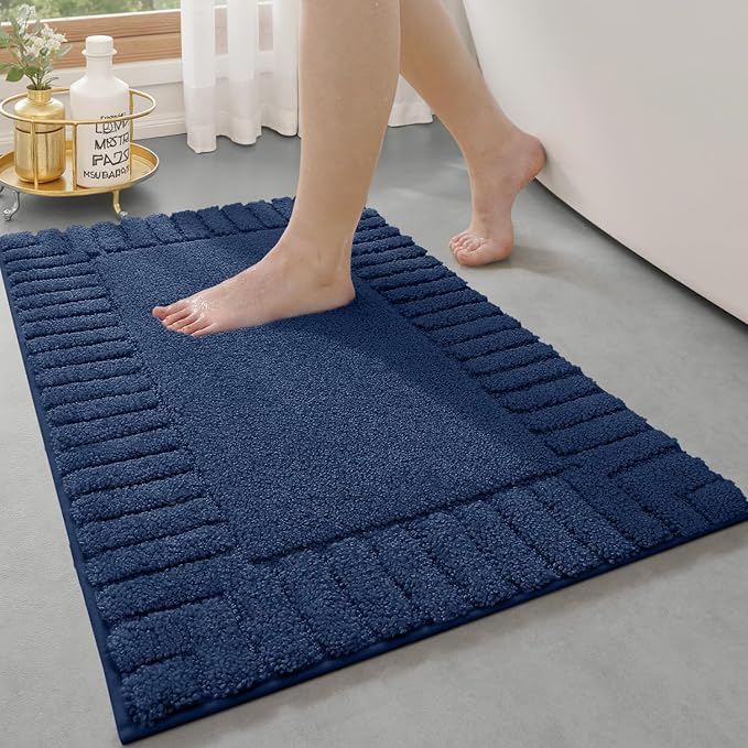 LUMI Bathroom Rugs Non Slip with Rubber Backing, Extra Soft Plush Microfiber Bath Rug Absorbent, Machine Washable Bath Mat Quick Dry for Tub, Shower, Hotel, Blue, 20"x32"