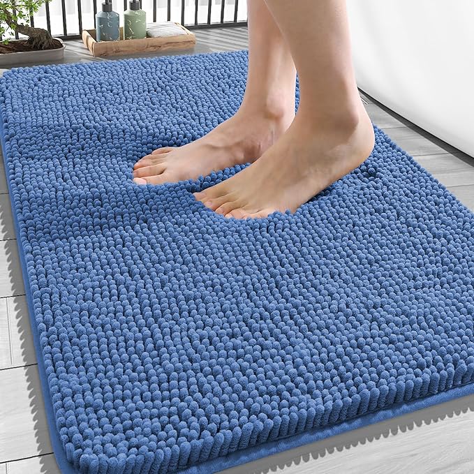 OLANLY Bathroom Rugs 34x21, Extra Soft Absorbent Chenille Bath Rugs, Rubber Backing Quick Dry, Machine Washable Bath Mats for Bathroom Floor, Tub and Shower, Home Decor Accessories, Cornflower Blue