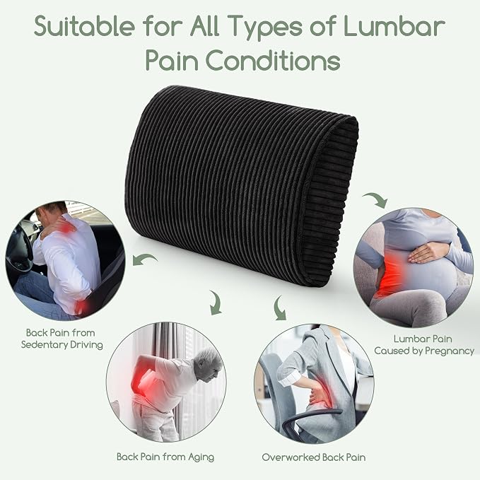 HIGOGOGO Lumbar Support Pillow for Recliner Chair/Accent Chair/Couch, Large Memory Foam Back Support Cushion for Elderly, Recliner Cushions for Back Rest, Pain Relief, Reading, Washable Cover, Black